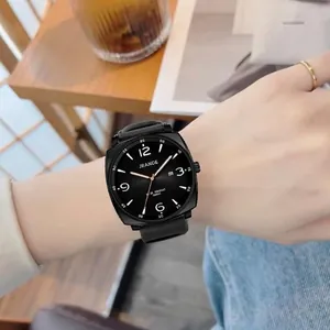 Minimalist black square dial quartz watch with durable silicone strap for unisex