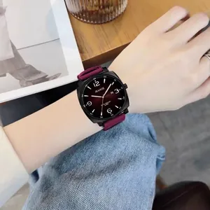 Square purple silicone strap quartz watch with dark red gradient dial for unisex style
