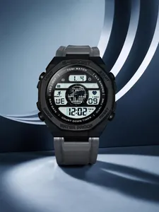 Montre de sport numérique pour hommes avec affichage LED et bracelet étanche gris