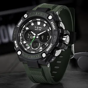 TOMI Double Affichage Montre de Sport pour Homme Multifonctionnelle Lumineuse Électronique Étanche Mode Quartz Numérique