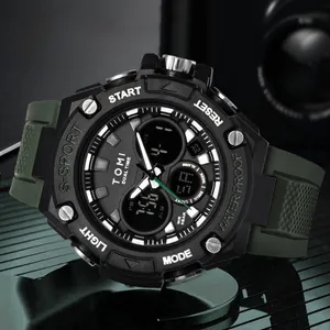 Montre de sport professionnelle pour hommes à double affichage avec bracelet vert foncé
