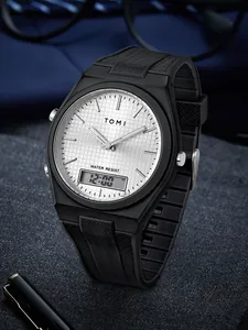 Vue détaillée de la montre de sport pour homme TOMI au design minimaliste et double affichage