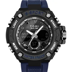 Montre de sport multifonction pour homme avec bracelet bleu et double affichage