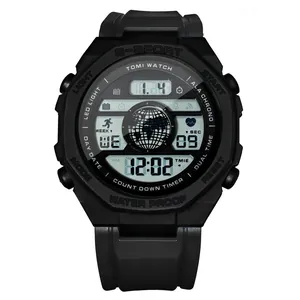 Men Sports Digital Watch Multi-functional Rubber Resin LED Luminous Waterproof Alarm Stopwatch Student Fashion Electronic Wristwatch