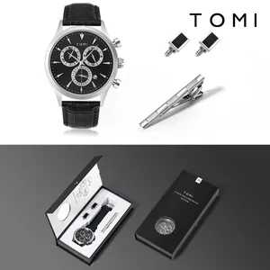 Coffret cadeau montre à quartz homme TOMI avec boutons de manchette et pince à cravate