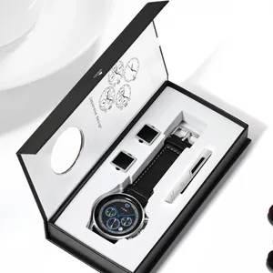 Coffret cadeau homme TOMI avec montre à quartz, boutons de manchette et pince à cravate
