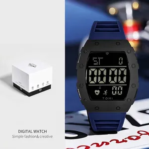 TOMI Sport Digitaluhr für Herren mit großem LED-Display und blauem Silikonarmband