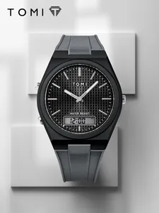 Détails de la montre de sport TOMI pour homme avec affichage double et bracelet en silicone gris