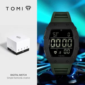 TOMI minimalistische Sport-Digitaluhr mit grünem Silikonarmband und großem Display