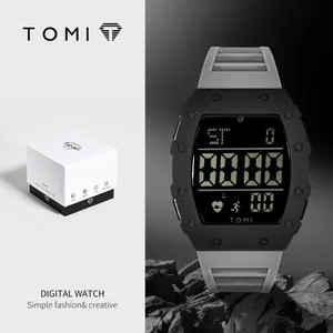 TOMI Sport-Digitaluhr für Herren mit grauem Silikonarmband und schwarzem Zifferblatt