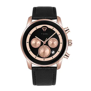 Orologio al quarzo da uomo TOMI business con cassa in oro rosa e cinturino in pelle nera