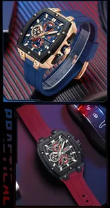 Reloj de hombre MINI FOCUS 0602G tonneau con esfera hueca y correa de silicona