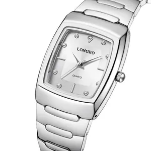 LONGBO elegant silver quartz watch with rectangular dial and stainless steel band