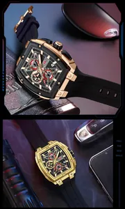 Vista detallada del reloj para exteriores MINI FOCUS tonneau con esfera hueca multicapa.