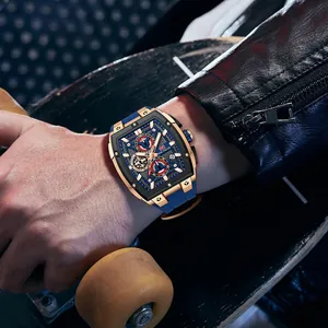 Reloj para hombre MINI FOCUS en forma de tonel con correa de silicona azul oscuro