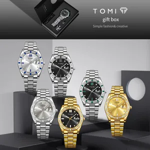 Montres d'affaires de luxe TOMI pour hommes avec bracelets en acier et coffret