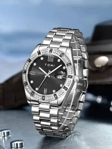 Montre d'affaires classique pour homme en acier argenté avec cadran noir