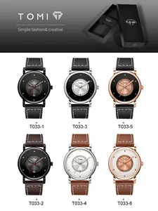Vista dettagliata di sei varianti di orologi TOMI T033 e la loro confezione regalo