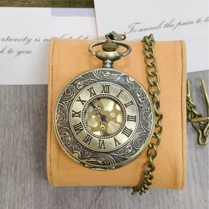 Antike Bronze-Quarz-Taschenuhr mit römischen Ziffern und filigranem Skelett-Design
