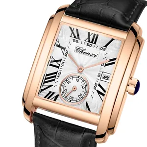 Montre à Quartz Carrée pour Hommes Affaires Boîtier Rectangulaire en Alliage Bracelet en Similicuir Chiffres Romains