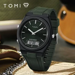 Montre de sport TOMI pour homme avec bracelet vert texturé et cadran hybride élégant