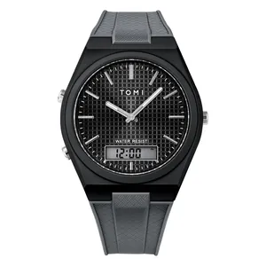 Montre de sport numérique-analogique TOMI pour homme avec cadran noir et bracelet gris
