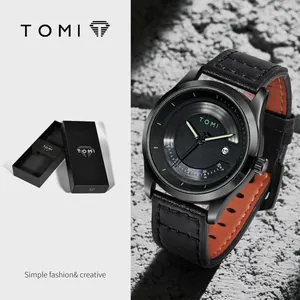 TOMI Mode Herren Quarzuhr Lederarmband Mineralglas Kalender Wasserdicht Business Casual Studenten Uhr Mit Geschenkbox