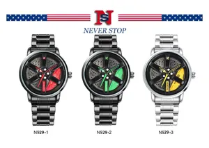 Varianti di orologio al quarzo design cerchione auto con quadrante rotante in acciaio