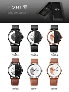 TOMI minimalistische Unisex-Uhr Kollektion mit Lederarmband und Hohl-Design