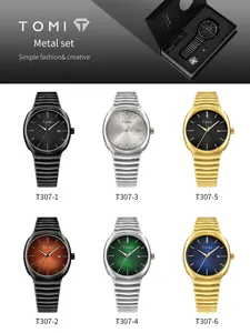 Coffret de montres à quartz TOMI pour hommes avec bracelet en métal et boîte élégante