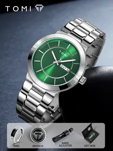 Detailed view of the premium men's watch gift set including ring, brooch and accessories