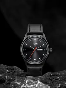 TOMI minimalist fashion watch with dual calendar display and high-quality leather strap