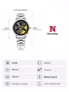 Dettaglio delle dimensioni e specifiche tecniche dell'orologio quarzo per auto.