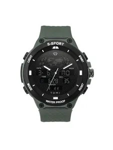 Détail de la montre de sport TOMI à double affichage avec bracelet en silicone vert