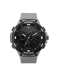 Vue détaillée de la montre de sport étanche TOMI pour hommes avec bracelet gris