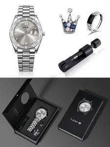Coffret cadeau montre homme TOMI incluant broche couronne, bague et outil de réglage
