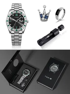 Vue détaillée du coffret cadeau montre TOMI pour homme avec bagues et outil de réglage
