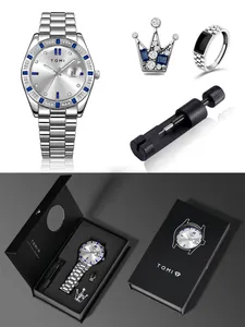 Détails du coffret montre homme TOMI comprenant broche couronne, bague, outil et boîte cadeau