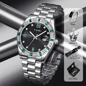 Coffret montre homme TOMI classique avec bague broche et boîte cadeau