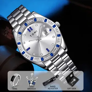 Coffret cadeau montre de luxe TOMI pour hommes avec bague, broche et outil de réglage