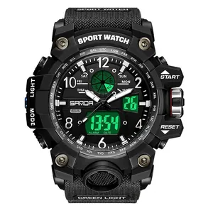 SANDA Montre Électronique de Sport à Double Affichage Étanche LED Lumineux Alarme Militaire Tactique Montre pour Homme