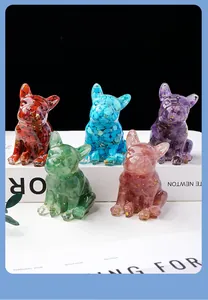 Handgefertigte Französische Bulldogge Figuren aus Kunstharz mit bunten Kristallsteinen