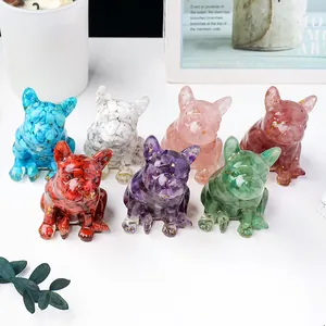 Farbige Harz Französische Bulldogge Figuren mit Kristallchips und Goldfolie für Deko.