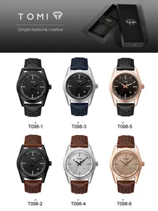 Montre à quartz TOMI T098 pour homme avec lunette cannelée et affichage de la date détaillé