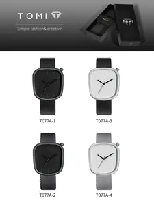 Montres à quartz minimalistes en forme de galet avec bracelets cuir et maille