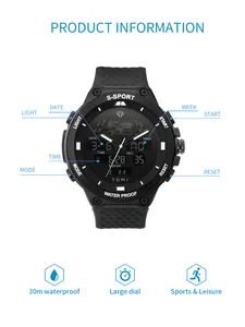 Détails des fonctions de la montre de sport TOMI à double affichage étanche à 30m.
