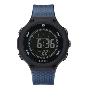 Montre de sport numérique TOMI pour hommes avec bracelet en silicone bleu texturé