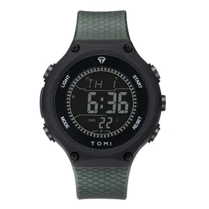 Montre de sport numérique TOMI étanche pour homme avec bracelet texturé vert foncé
