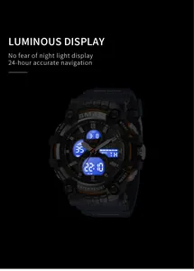 Detailansicht der SMAEL Sportuhr mit einem leuchtend blauen digitalen Leuchtdisplay.