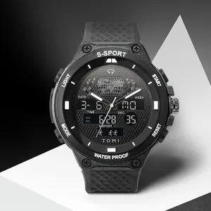 Montre de sport TOMI homme à double affichage analogique-numérique et bracelet noir